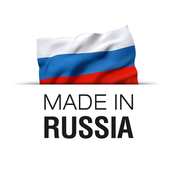 Tillverkad Ryssland Garanti Etikett Med Viftande Rysk Flagg — Stockfoto