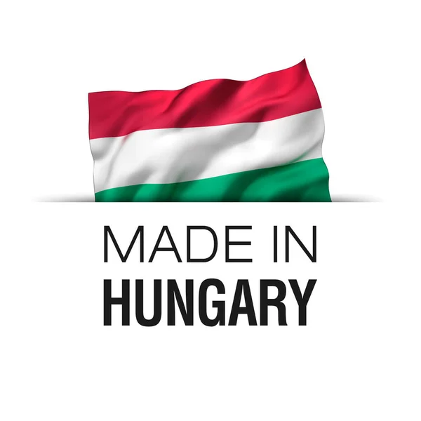 Made Hungary Garantielabel Met Zwaaiende Hongaarse Vlag — Stockfoto