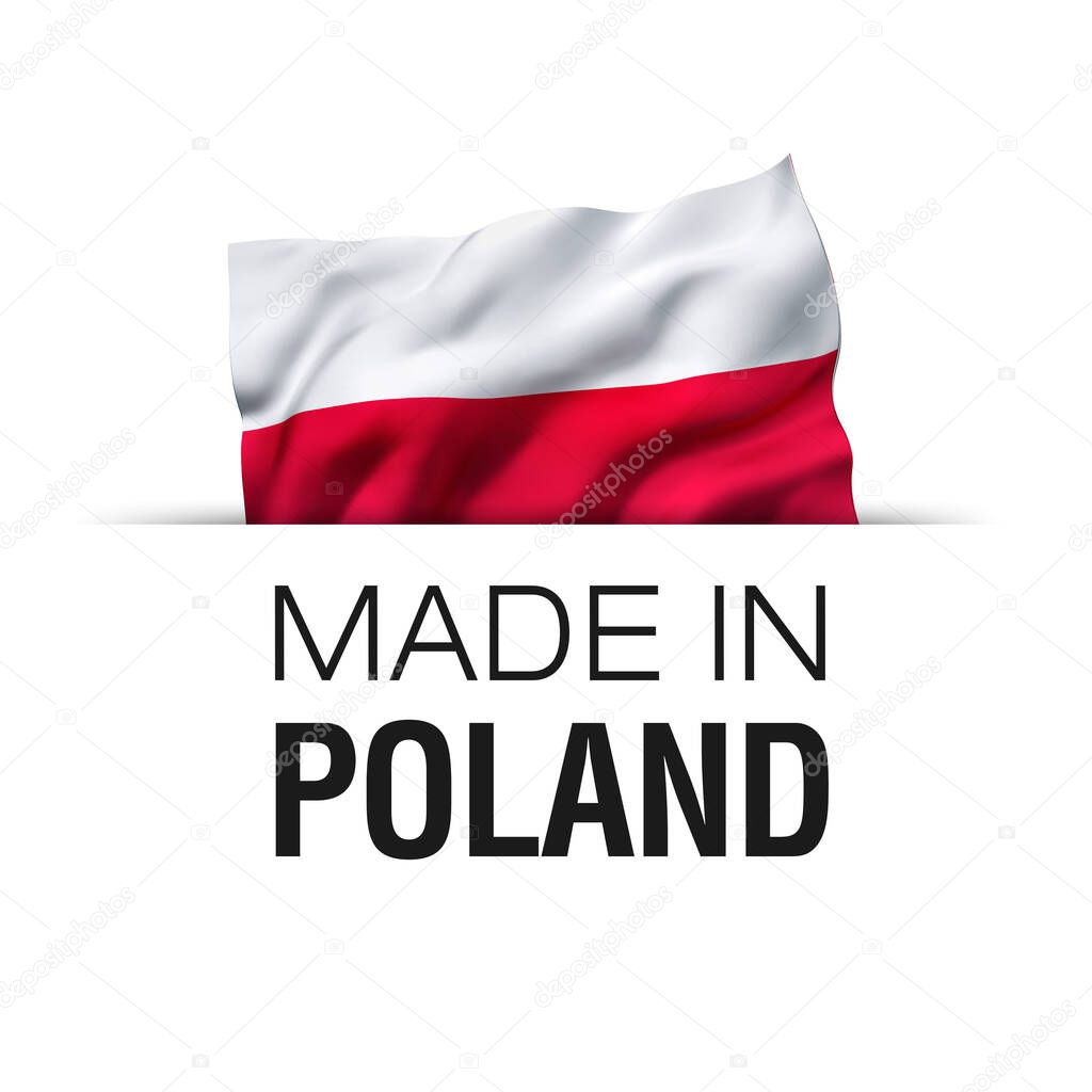 Made in Poland - Guarantee label with a waving Polish flag.
