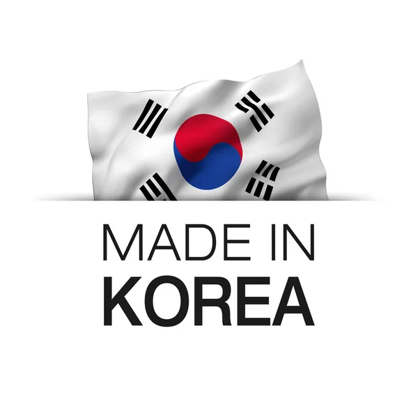 Made Korea Garantielabel Met Een Wapperende Zuid Koreaanse Vlag — Stockfoto