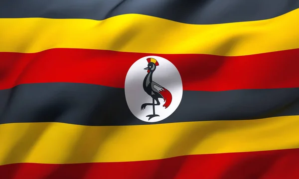 Bandeira Uganda Soprando Vento Bandeira Ugandense Página Inteira Ilustração — Fotografia de Stock