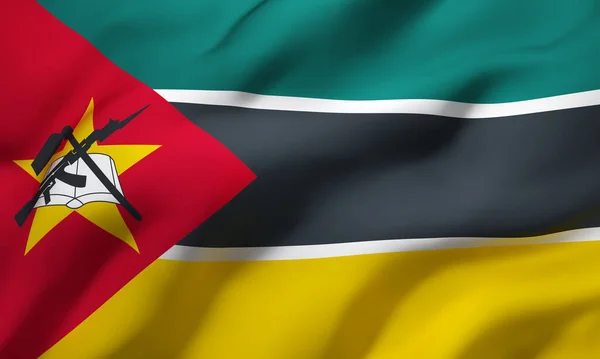 Een Vlag Van Mozambique Die Door Wind Waait Volledige Pagina — Stockfoto