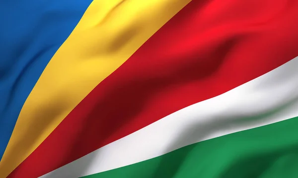 セイシェルの旗が風に吹かれた Full Page Seychellois Flying Flag 3Dイラスト — ストック写真