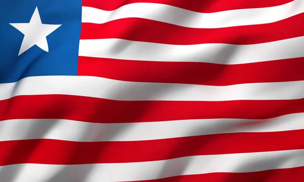 リベリアの国旗が風に吹かれた フルページリベリアの飛行旗 3Dイラスト — ストック写真