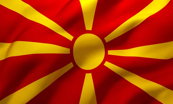 Vlag Van Macedonië Waait Wind Volledige Pagina Macedonische Vlag Illustratie — Stockfoto