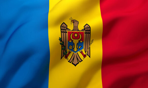 Флаг Молдовы, дующий на ветру. Флаг Молдавии. 3D иллюстрация
.