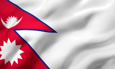 Rüzgarda dalgalanan Nepal bayrağı. Tam sayfa Nepal bayrağı. 3B illüstrasyon.