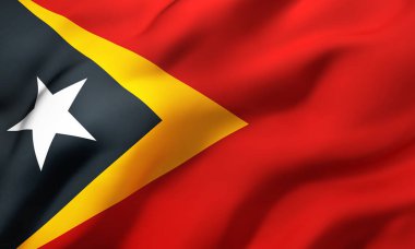 Doğu Timor bayrağı rüzgarda dalgalanıyor. Doğu Timor bayrağının tam sayfası. 3B illüstrasyon.