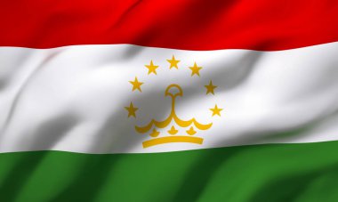 Tacikistan bayrağı rüzgarda dalgalanıyor. Tam sayfa Tacik bayrağı. 3B illüstrasyon.