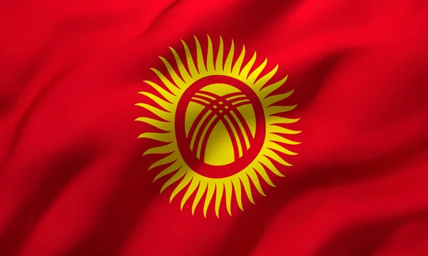 Drapeau Kirghizistan Soufflant Dans Vent Drapeau Kyrgyzstani Pleine Page Illustration — Photo