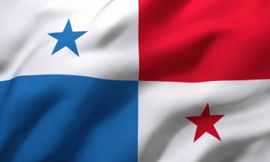 Rüzgarda dalgalanan Panama bayrağı. Tam sayfa Panama bayrağı. 3B illüstrasyon.