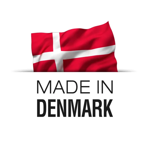 Fabricado Dinamarca Etiqueta Garantía Con Bandera Danesa Ondeante —  Fotos de Stock