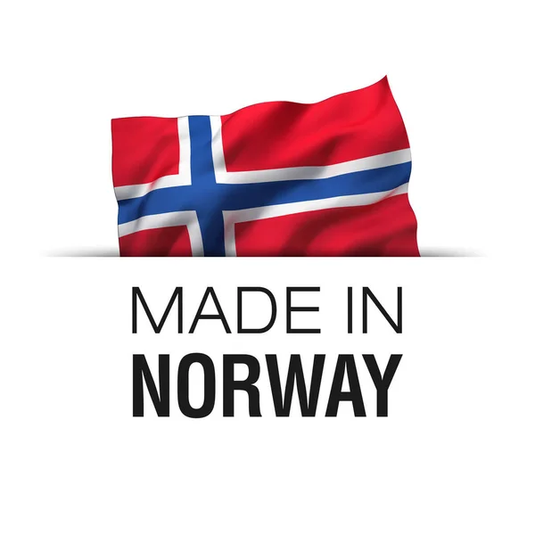 Fabriqué Norvège Label Garantie Avec Drapeau Norvégien Agitant — Photo