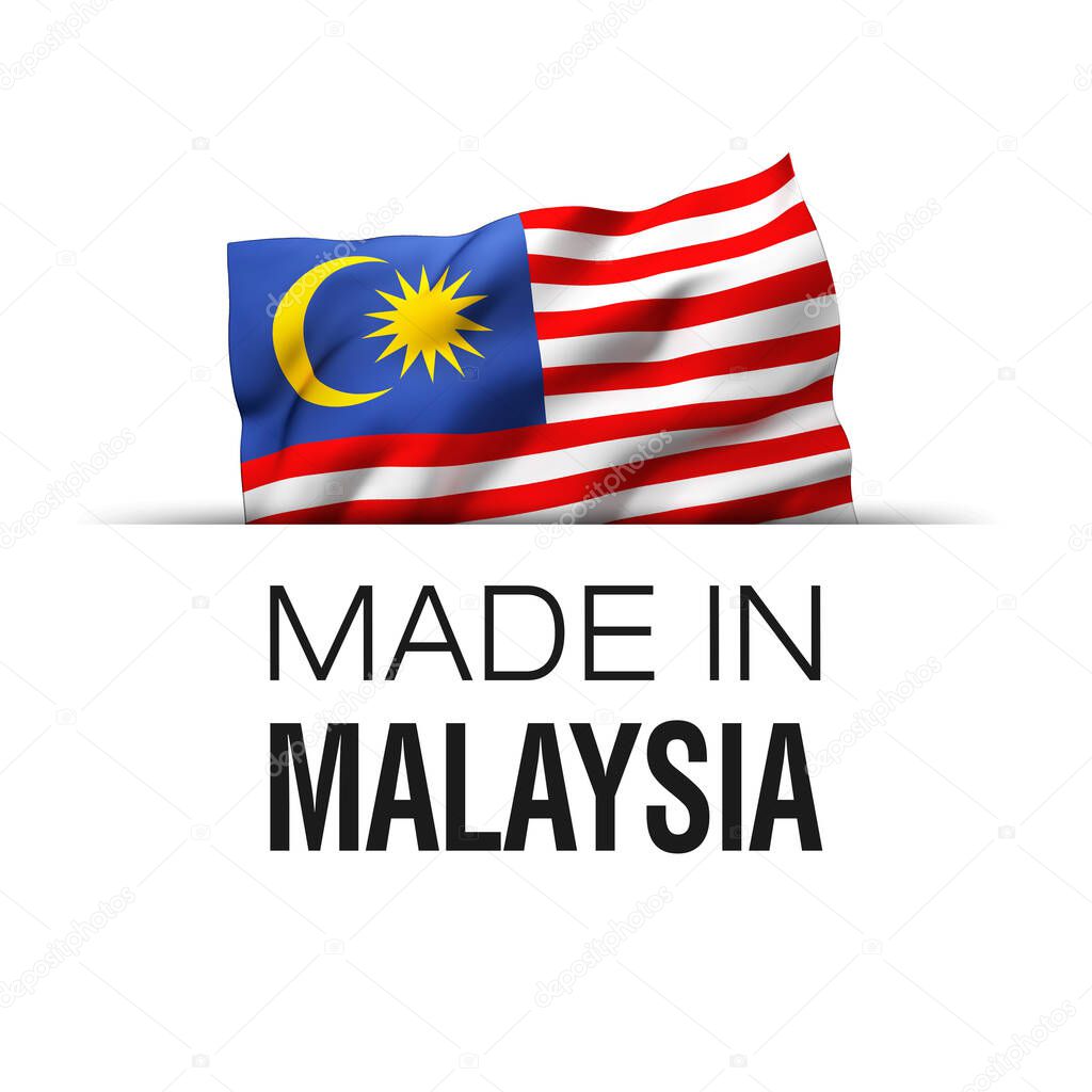 Made in Malaysia - Guarantee label with a waving Malaysian flag.