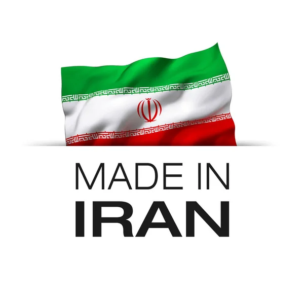 Hecho Irán Etiqueta Garantía Con Una Bandera Iraní Ondeando Ilustración — Foto de Stock