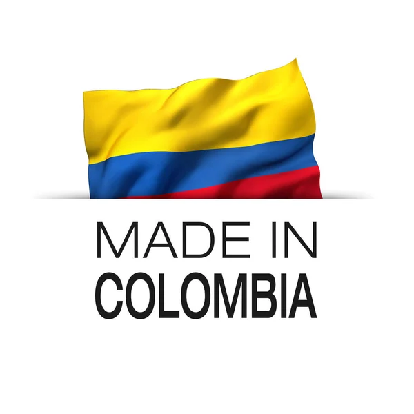 Made Colombia Garantie Label Met Een Zwaaiende Colombiaanse Vlag Illustratie — Stockfoto