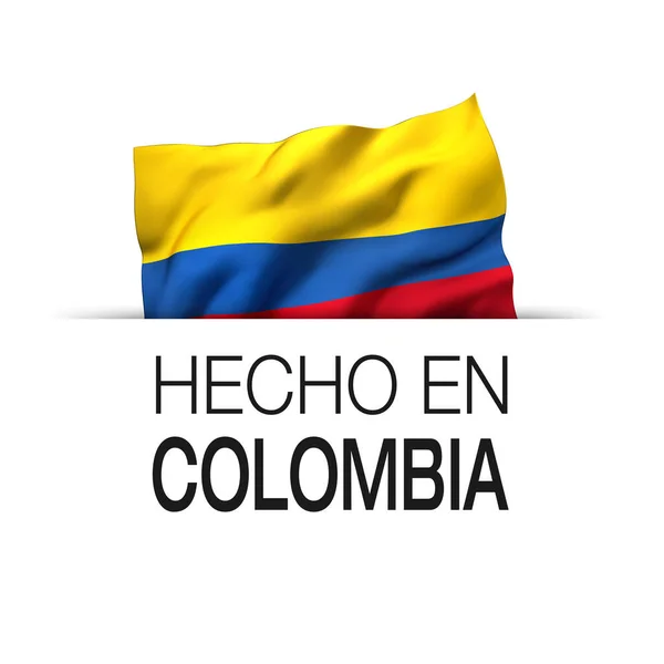 Made Colombia Written Spanish Guarantee Label Waving Colombian Flag Illustration — Stock Photo, Image