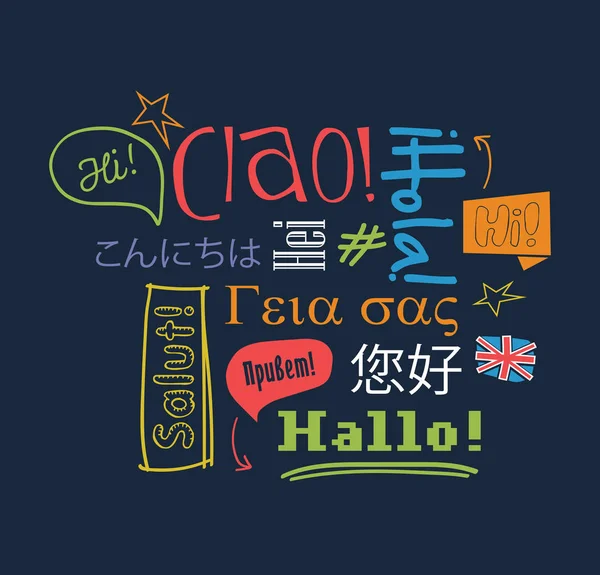 Hola en diferentes idiomas. Ilustración vectorial . — Vector de stock