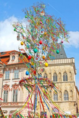 Easter Tree at the Old Town Square in Prague. Easter market, Czech republic. clipart
