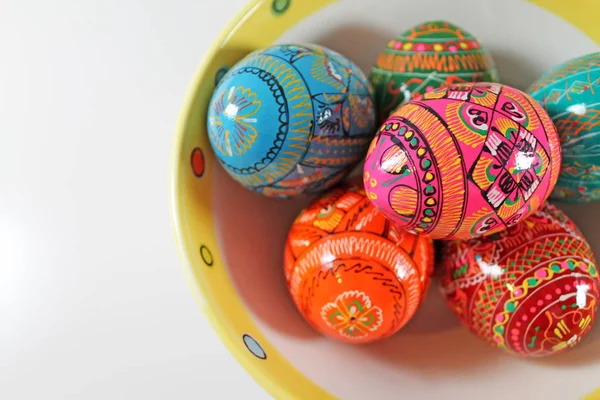 Ručně Malovaná Velikonoční Vajíčka Talíři Tradiční České Velikonoční Vajíčka — Stock fotografie