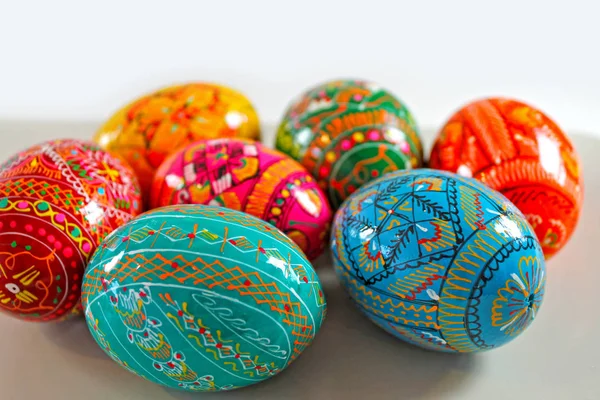 Ručně Malovaná Velikonoční Vajíčka Pozadí Tradiční České Velikonoční Vajíčka — Stock fotografie