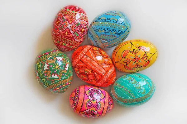 Hand Painted Easter Eggs Background Traditional Czech Easter Eggs — Stock Photo, Image