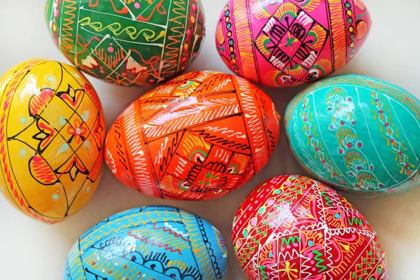 Ręcznie Malowane Tła Jaja Wielkanocne Tradycyjny Czeski Pisanki — Zdjęcie stockowe