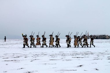 Üç imparatorun rekonstrüksiyon savaşı. Slavkov. Çek Cumhuriyeti 'nden. 02.12. 2018 yıl