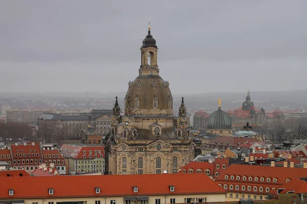 Widok Zimowego Drezna Jeden Głównych Zabytków Drezna Frauenkirche Church Saksonia — Zdjęcie stockowe