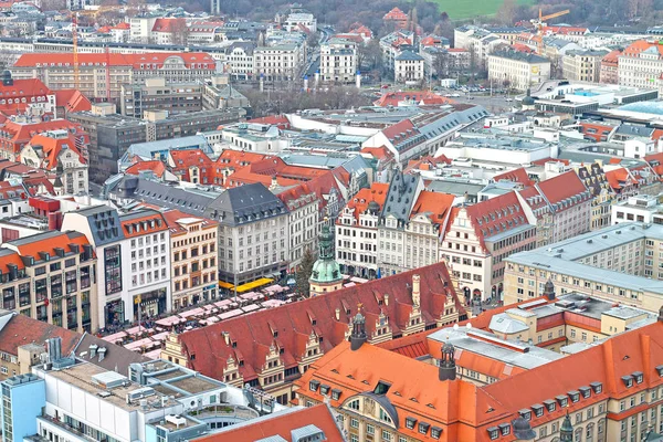 Luftaufnahme Der Innenstadt Von Leipzig Mit Marktplatz Altem Rathaus Und — Stockfoto