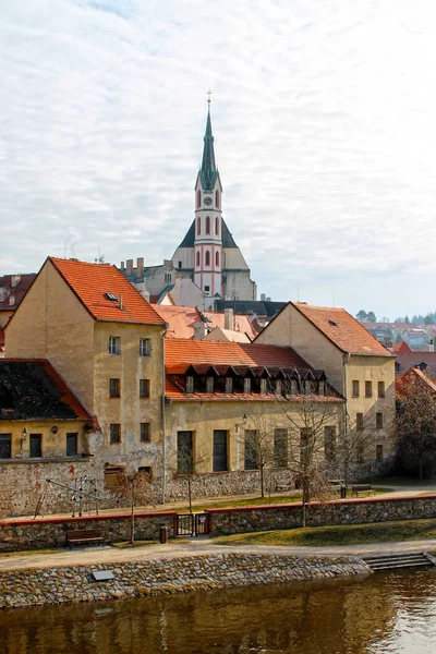 Městská Krajina Výhledem Řeku Kostel Víta Českém Krumlově Česká Republika — Stock fotografie