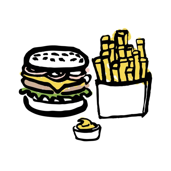 Burger és sült krumpli — Stock Vector