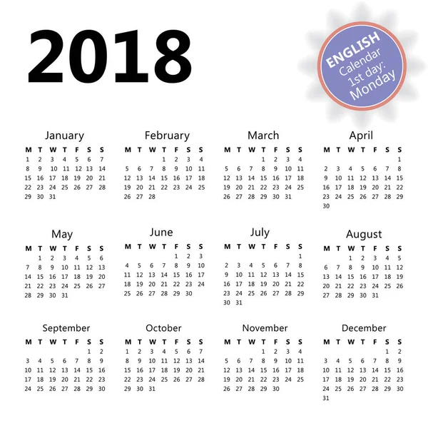 2018 väggkalender — Stock vektor