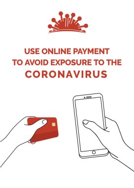 Yazılı Coronavirus posteri: Coronavirus 'a maruz kalmamak için çevrimiçi ödeme kullanın
