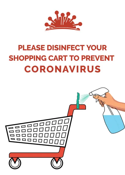 Coronavirus Posteri Lütfen Coronavirus Önlemek Için Alışveriş Sepetinizi Dezenfekte Edin — Stok Vektör