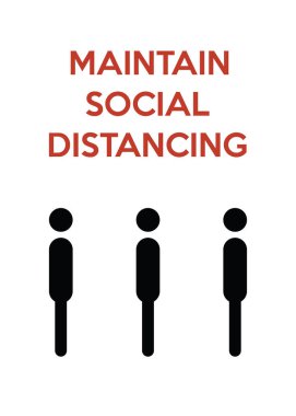Sosyal mesafeyi koruyalım. Koronavirüs salgınının yayılmasını önlemek için minimalist poster.