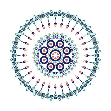 Çiçek ve kalp sembollü etnik mandala benzeri desen