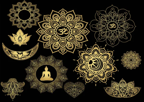 Pegatinas de Buda y mandala — Vector de stock