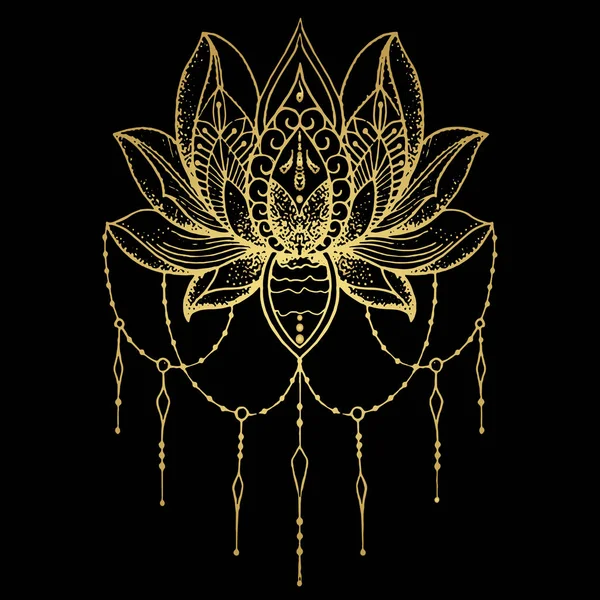 Attoo a Golden Lotus, indiai stílus. — Stock Vector