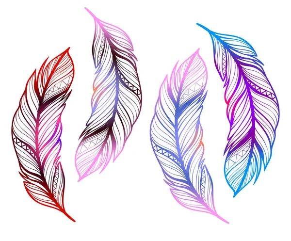 Plumas de color brillante tatuaje — Vector de stock