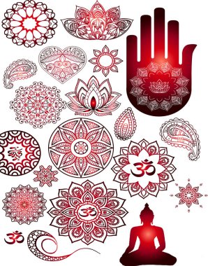 Budizm ayarlayın. Kırmızı degrade çıkartmaları