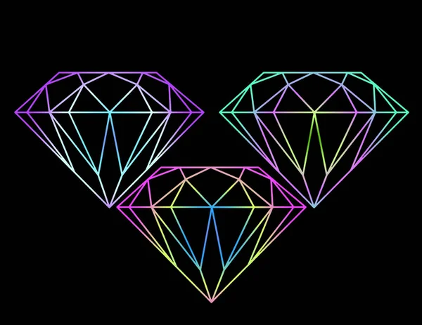 Diamantes de neón brillantes de colores — Vector de stock