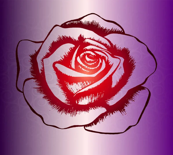Red rose - stamp on a beautiful gradient background — Stock Vector