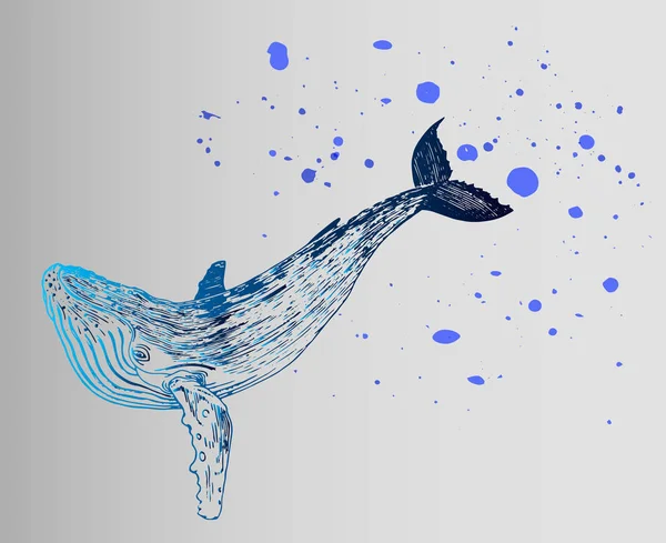 L'idée d'un tatouage est une baleine à gradient bleu. Esquisse géométrique — Image vectorielle