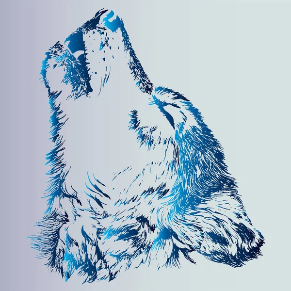 Sketch of a tattoo howling wolf. An animal is a predator. Blue gradient is an idea for a tattoo — Stock Vector