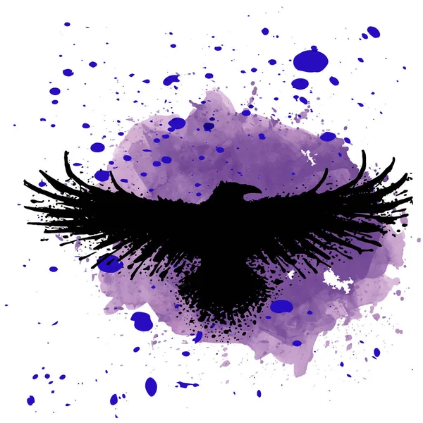 Latający ptak Raven - sztuka plakatu akwarela — Wektor stockowy
