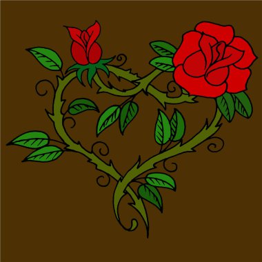 Bir kalp gül şeklinde güzel kroki.