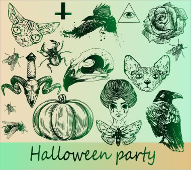 Big set of gothic stickers clipart