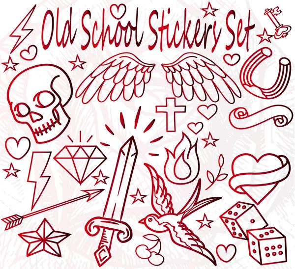 Autocolantes da velha escola - gradiente vermelho, ideia de uma tatuagem —  Vetores de Stock