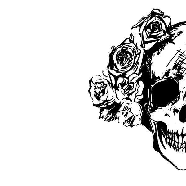 Half skull with flowers - sketch — Stock Illustration Half skull with flowers - sketch Royalty Free Stock Illustrations